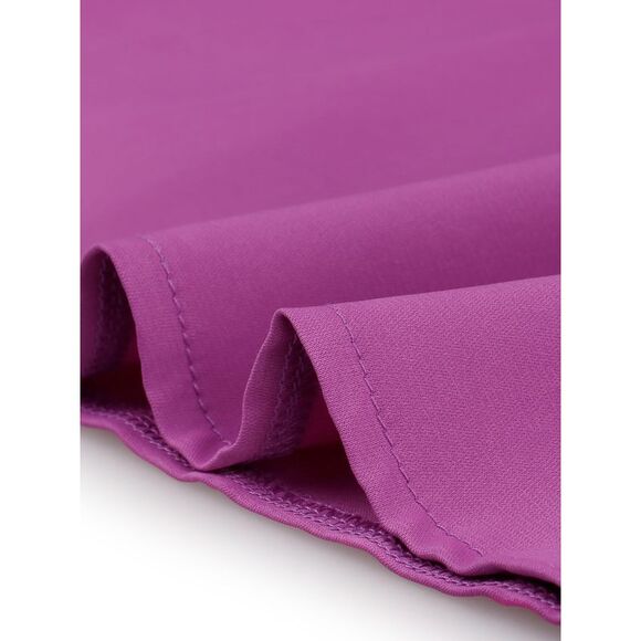 Bow Tie Neck Tops Elegant Office Short Sleeve Blouse Magenta - Picture 5 of 6